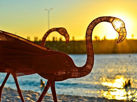 Painted Stainless Steel Mesh Flamingo Sculpture
